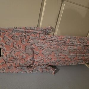 Pink and Gray Bishop Sleeve Gown for Wedding Guests